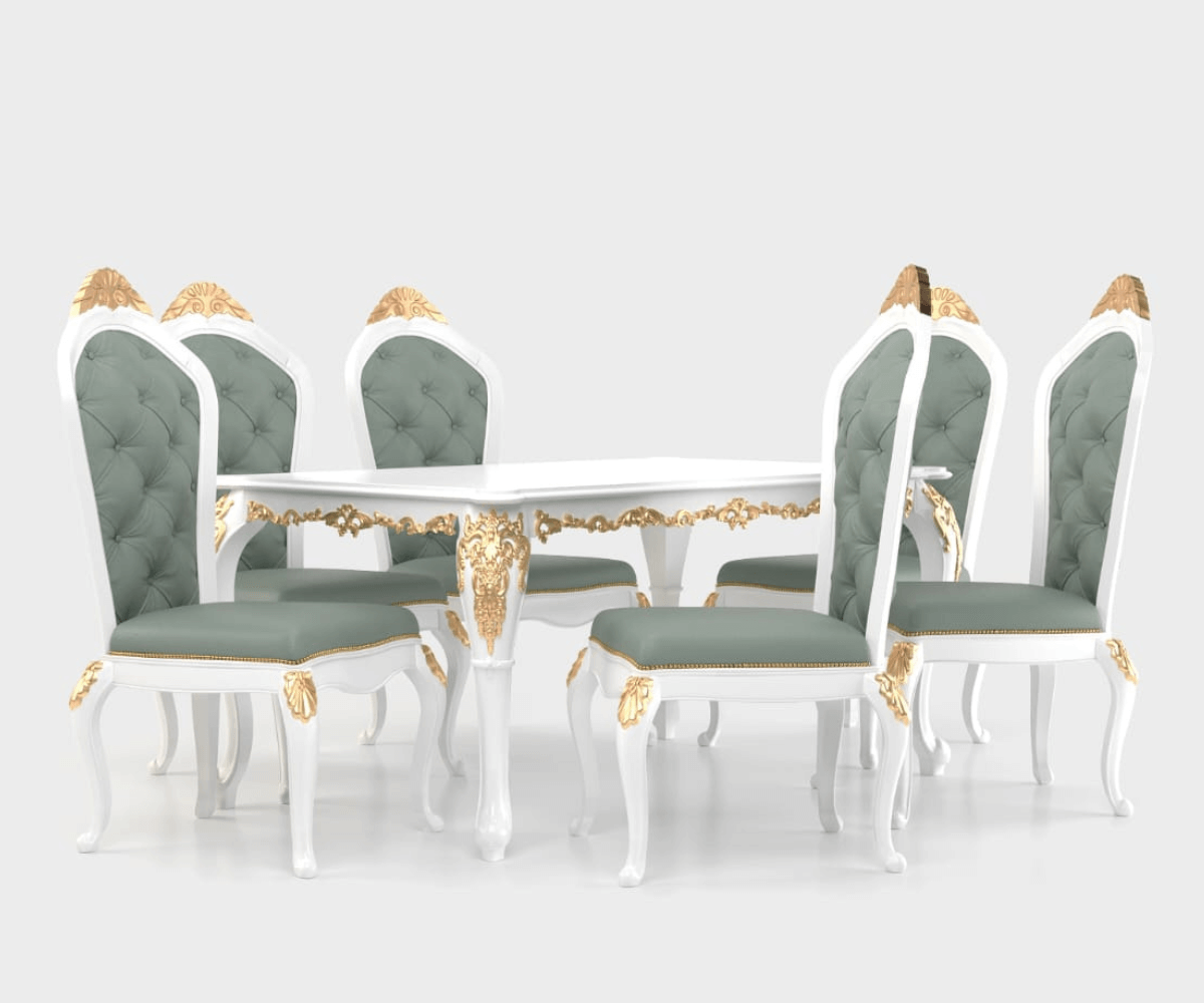 Exquisite Solid Wood Luxury Dining Table Set, White Finish.