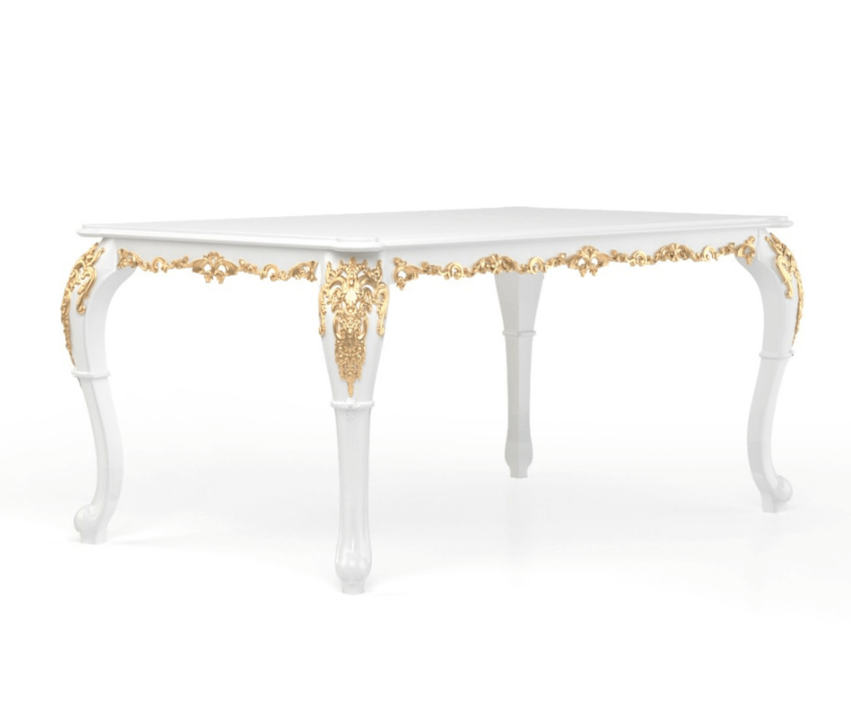 Exquisite Solid Wood Luxury Dining Table, White Finish.