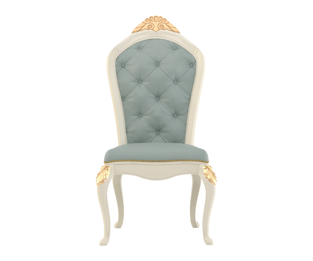 Exquisite Solid Wood Luxury Upholstered Chair, Front View.