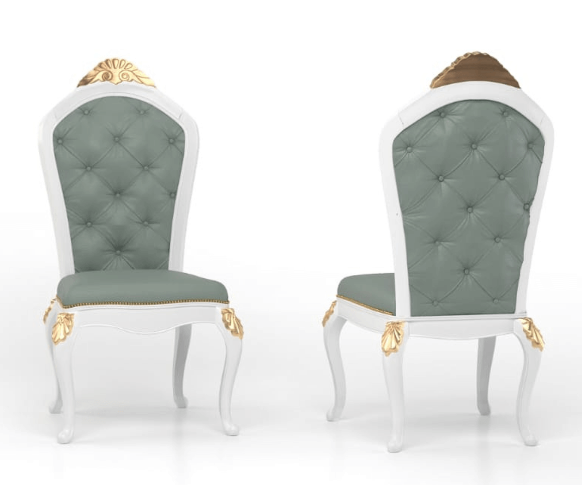 Exquisite Solid Wood Luxury Upholstered Chairs, White Finish.