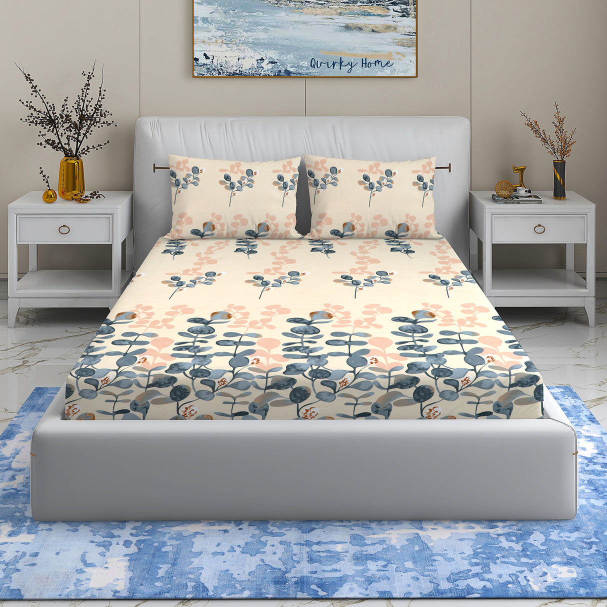 Wakeup INDIA StyleNest Digital Print Premium Cotton King Size Bedsheet with Two Pillow cover