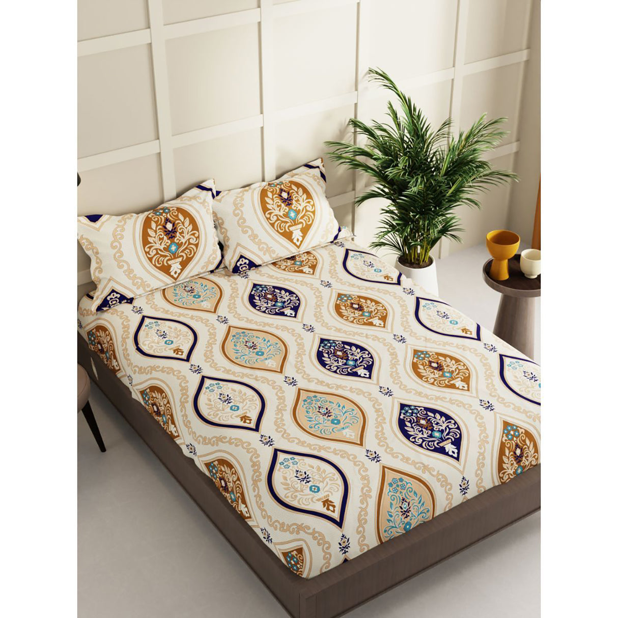 Wakeup INDIA StyleNest Printed Premium Cotton Queen Size Bedsheet with Two Pillow cover