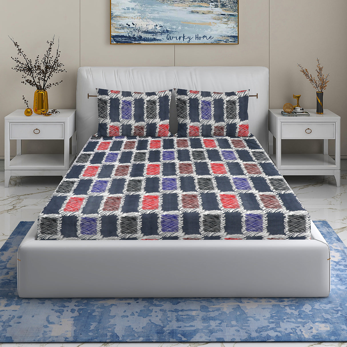 Wakeup INDIA StyleNest Ethnic Motifs Premium Cotton Queen Size Bedsheet with Two Pillow cover