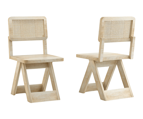 Felvian Solid Wood Cane Chair Set of 2