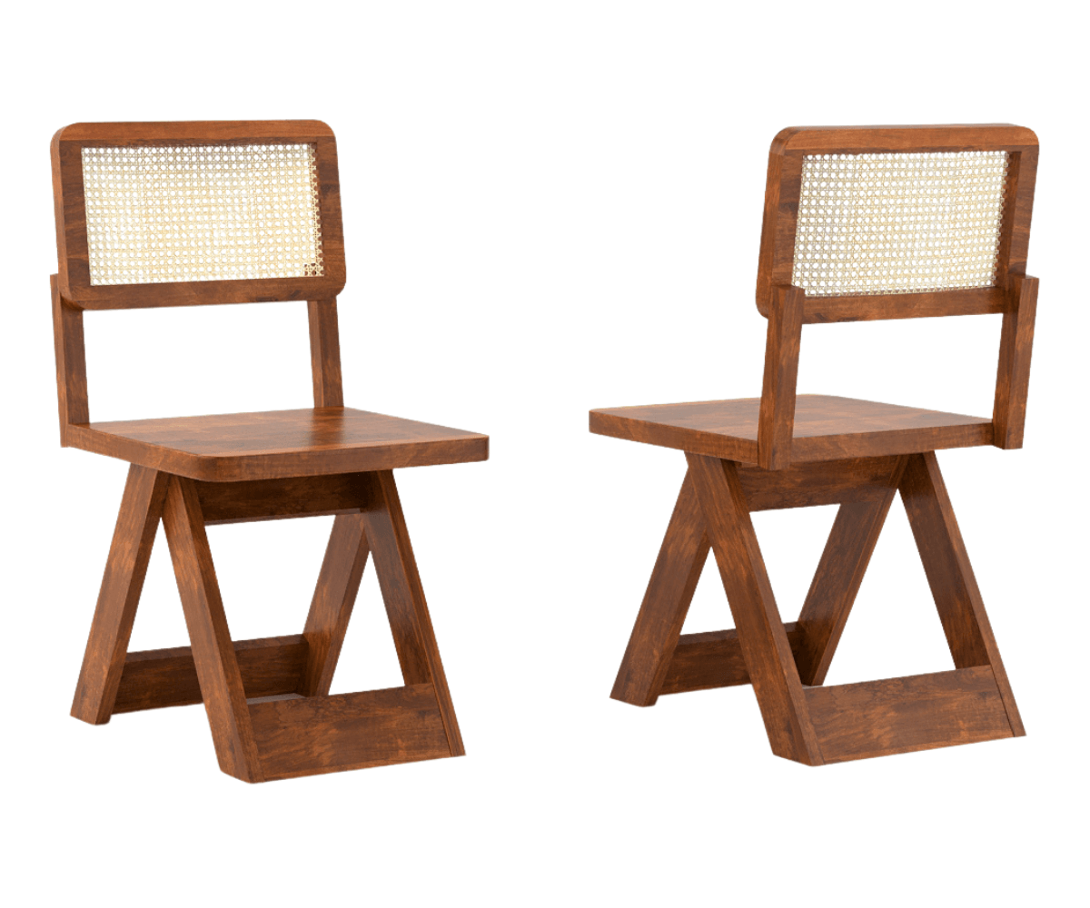 Felvian Solid Wood Cane Chair Set of 2
