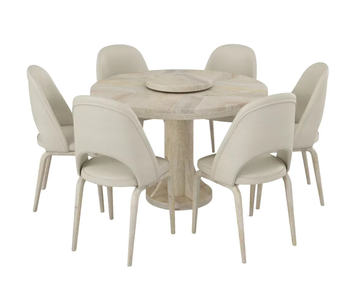 Fexoria Round Dining Table and Chairs for 6, Prime White Finish.