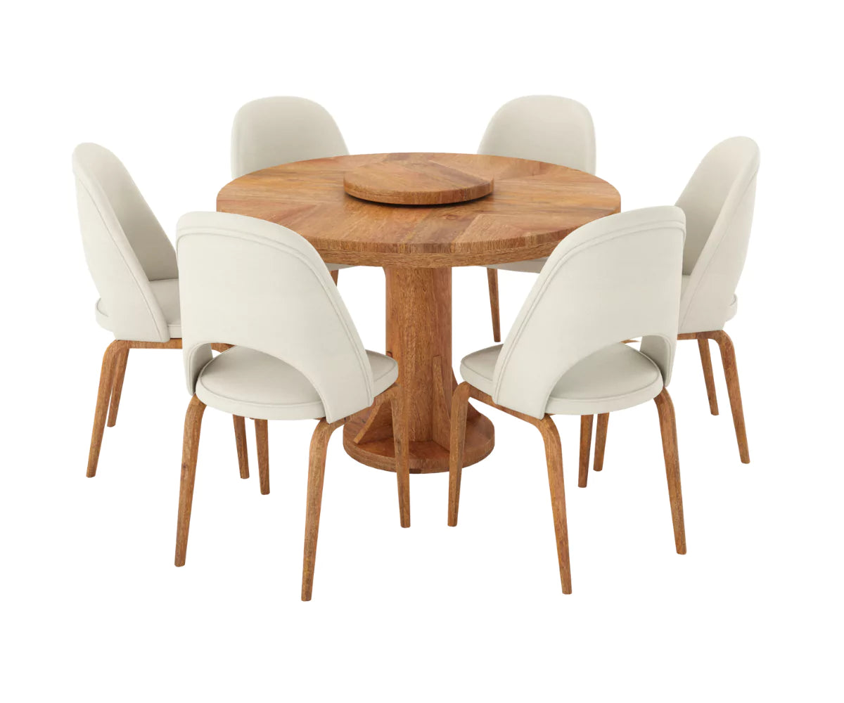 Fexoria Round Dining Table and Chairs for 6, Clay Brown Finish.