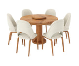 Fexoria Round Dining Table and Chairs for 6, Clay Brown Finish.