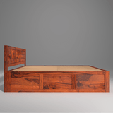 Pluto Sheesham Solid Wood Bedwith Storage In Reddish Rosewood