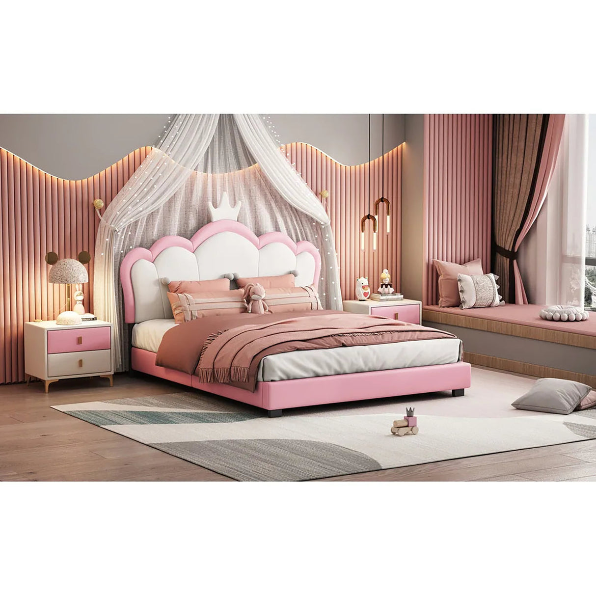 Savvy Upholstered Bed in light pink Colour Without Box Storage
