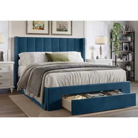 Sequoia Upholstered Bed in blue Colour With Box Storage