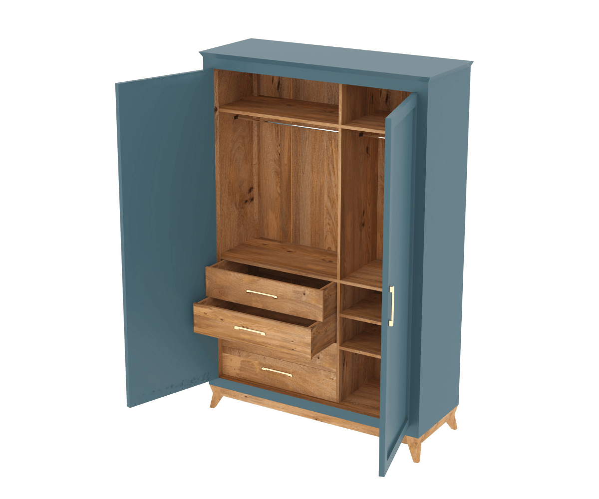 Glissorise Modern 2 Door Wardrobe | Glossy Blue Finish