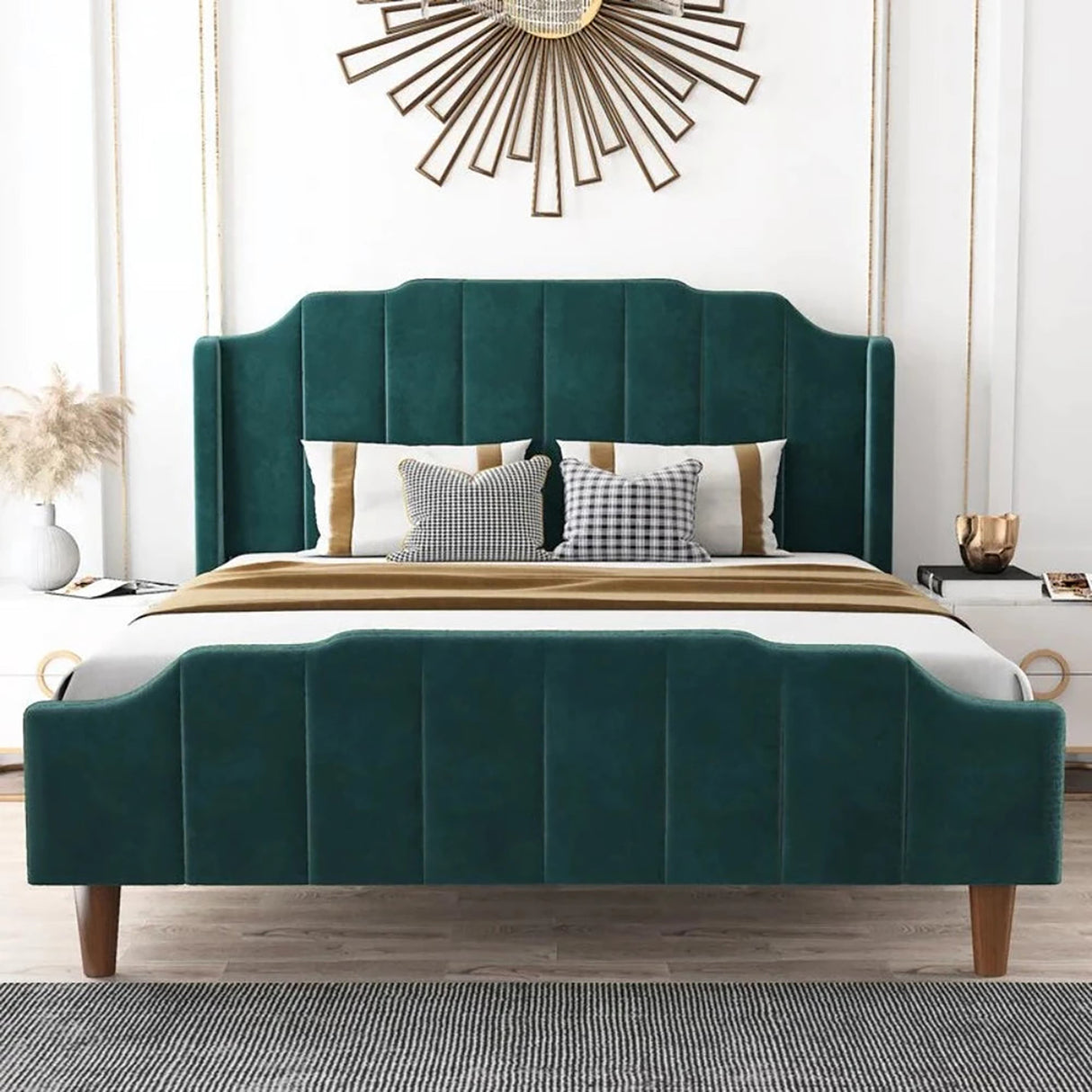 Nexus Upholstered Bed in green Colour Without Box Storage