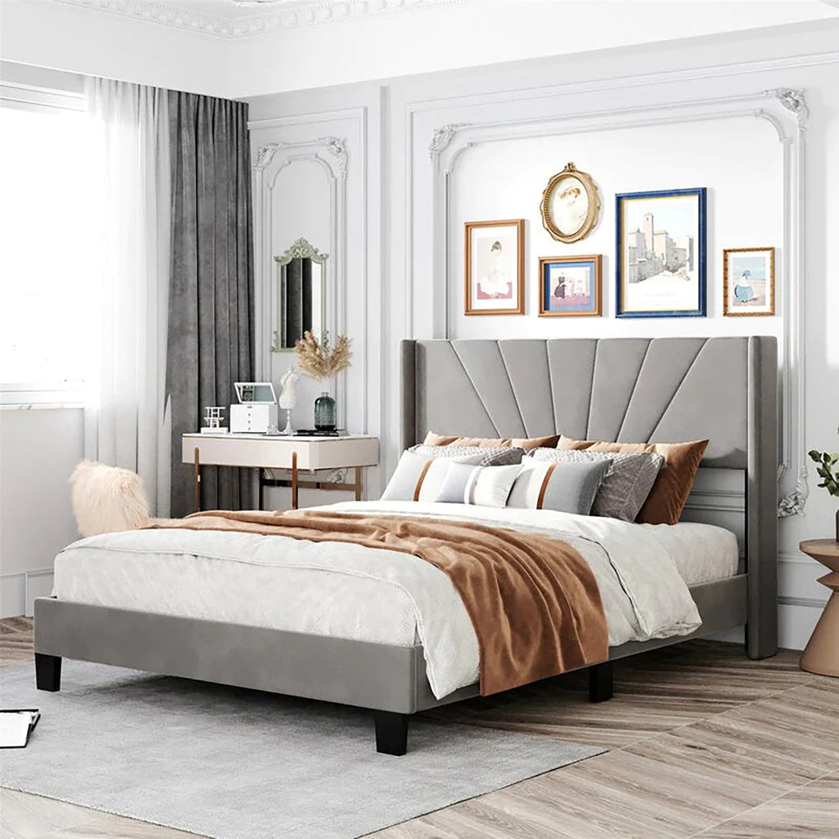 Genesis King size Upholstered Bed in Beige Colour Without Box Storage