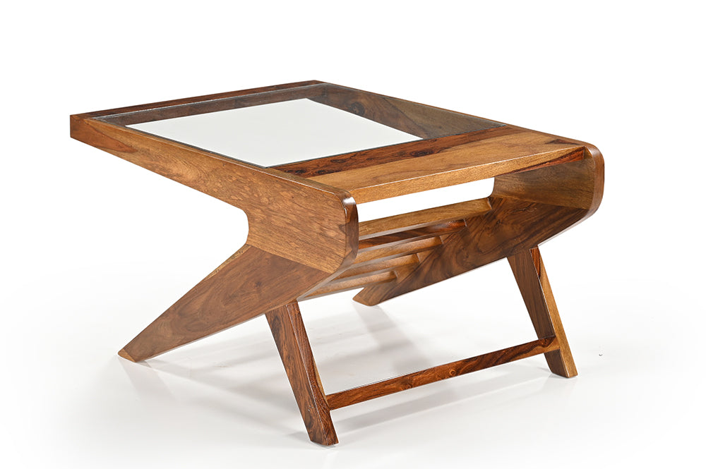 Alexia Sheesham Wood And Glass Coffee Table In Light Honey