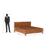 Nostalgic Sheesham Wood Hydraulic Bed in Light Honey Finish With Box Storage