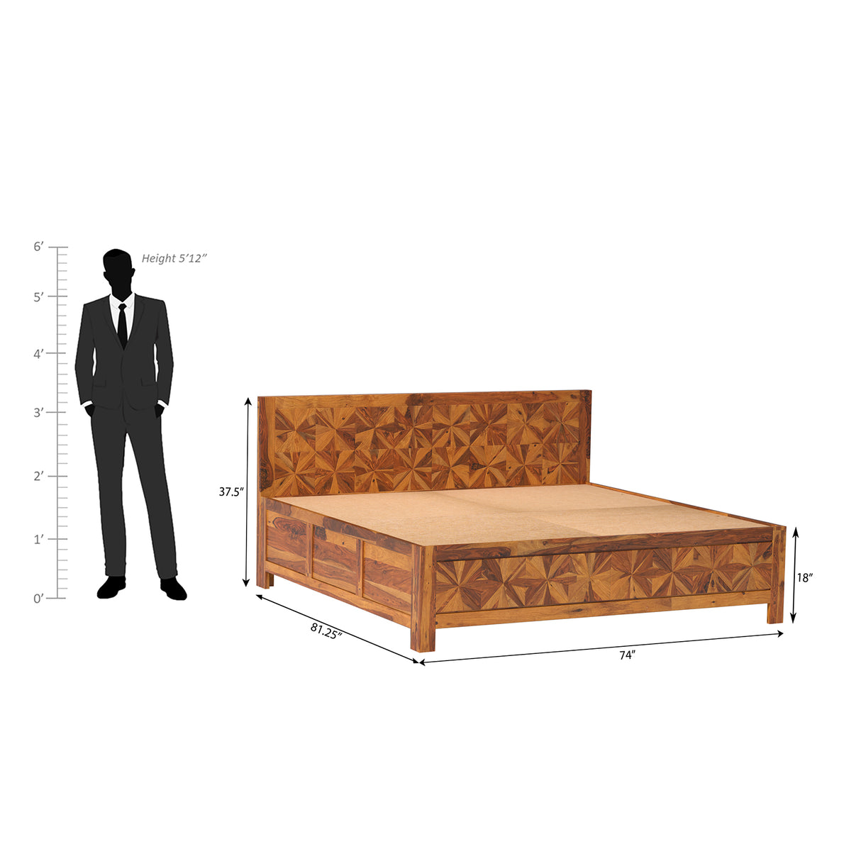 Azalea Sheesham Wood King Size Bed in Light Honey Finish With Box Storage