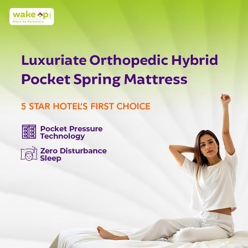 Wakeup India | Luxuriate Hybrid Mattress | Memory foam with Pocket Spring | 15 Years Warranty | Medium Firm