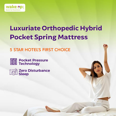 Wakeup India | Luxuriate Hybrid Mattress | Memory foam with Pocket Spring | 15 Years Warranty | Medium Firm