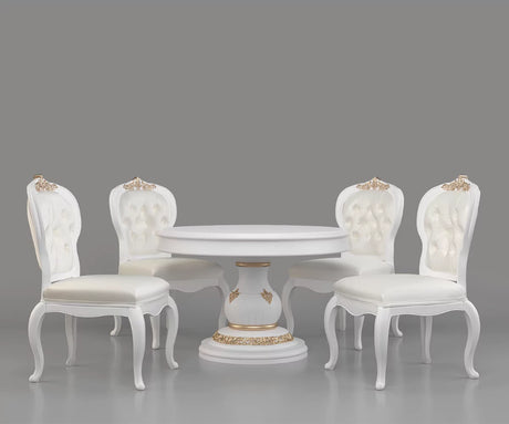 Nyxor Round Table and Dining Chairs Set, White Finish.