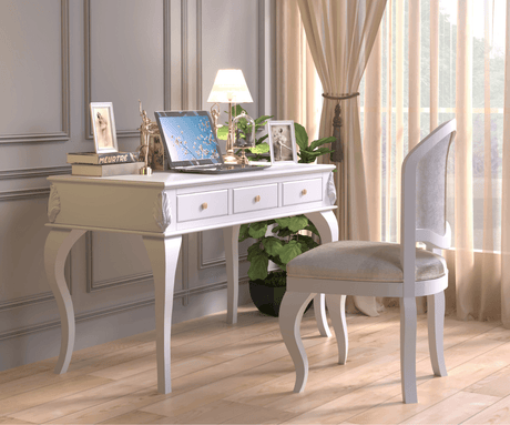 Opaline Luxury White Study Desk with Chair