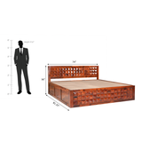 Pluto Sheesham Solid Wood Bedwith Storage In Reddish Rosewood