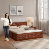 Pluto Sheesham Solid Wood Bedwith Storage In Reddish Rosewood