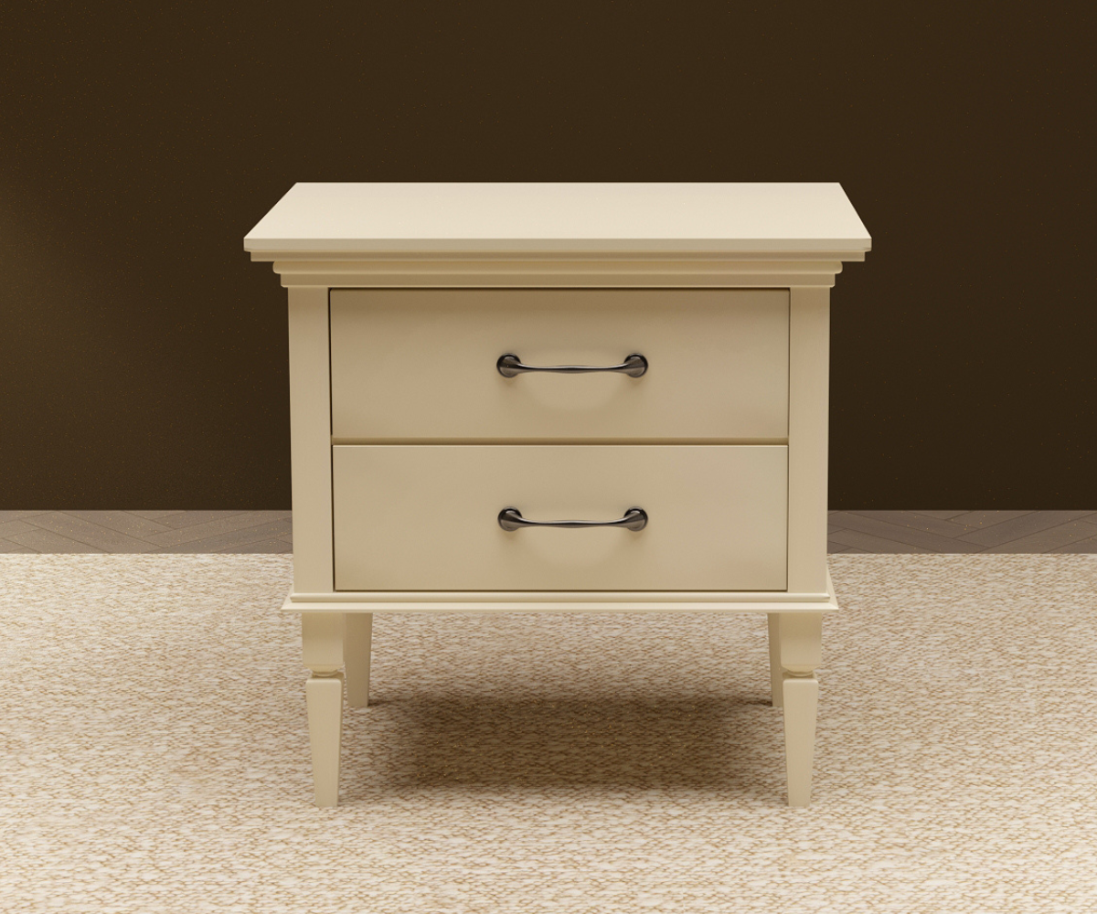 Glossy Ivory Wooden Bedside Table