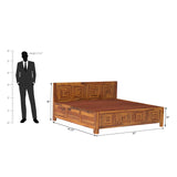 Nostalgic Sheesham Wood Hydraulic Bed in Light Honey Finish With Box Storage