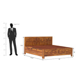 Ember Sheesham Wood Hydraulic Bed in Light Honey Finish With Box Storage