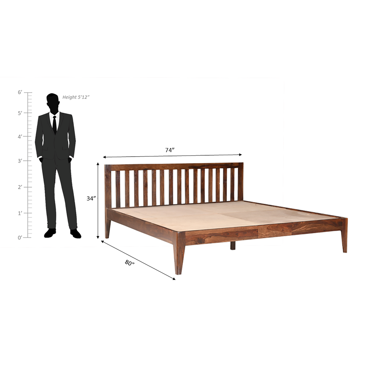 Luxy Low  Sheesham Wood Bed In Light Rosewood Without Box Storage