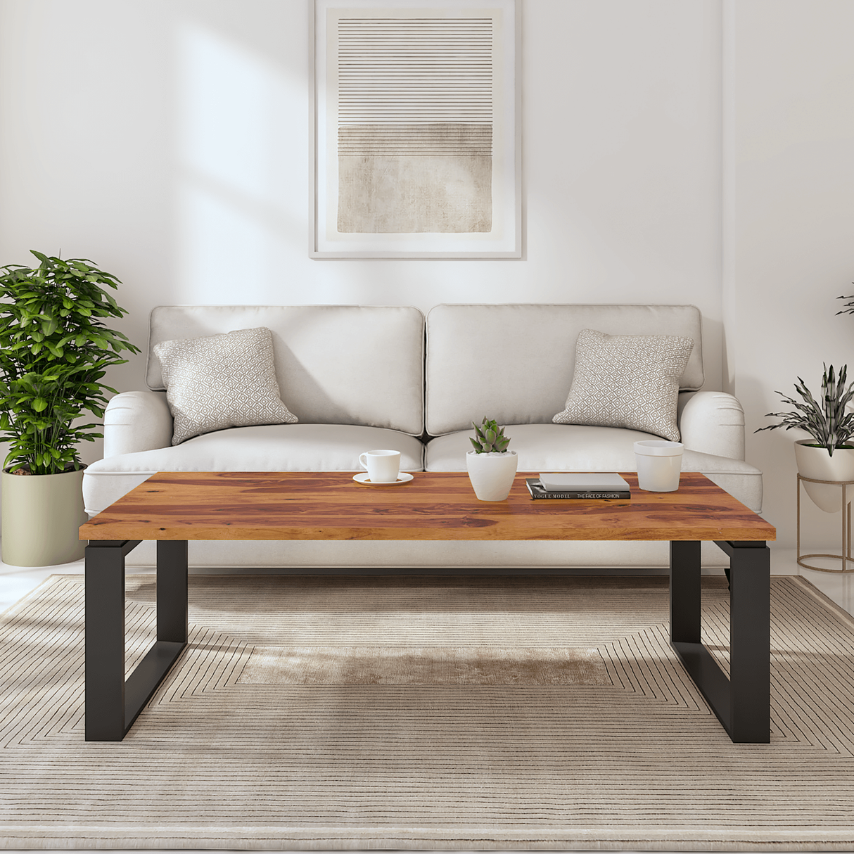 Tappler Iron And Sheesham Wood Coffee Table In Light Honey