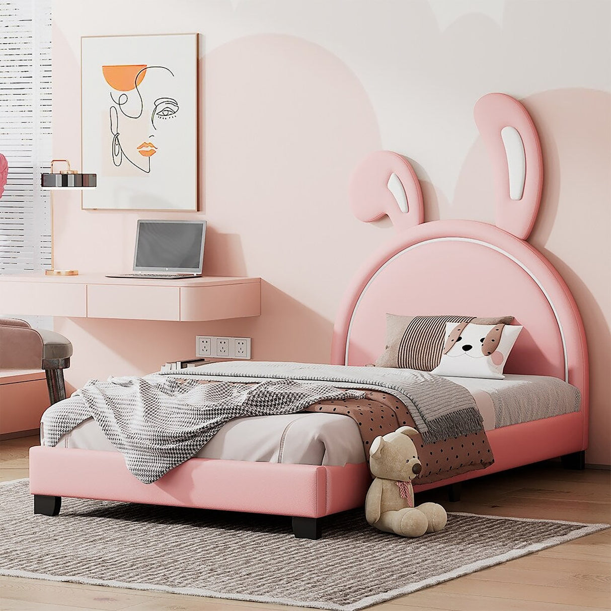 Cove Upholstered Bed in light pink Colour Without Box Storage