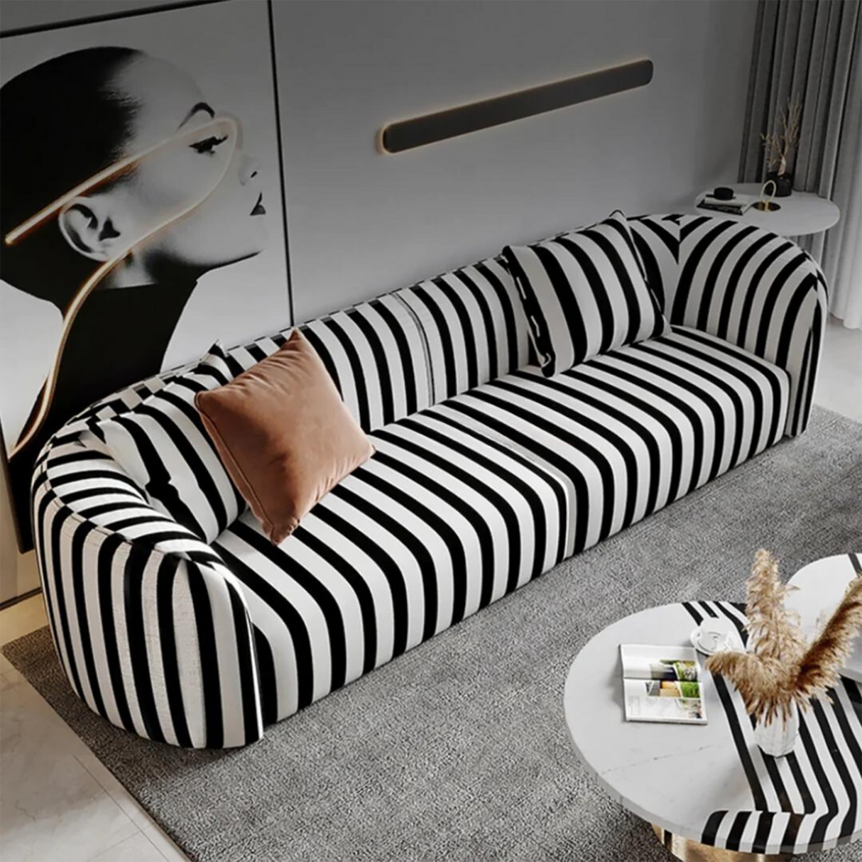 Squab 3 Seater Sofa in black and white colour