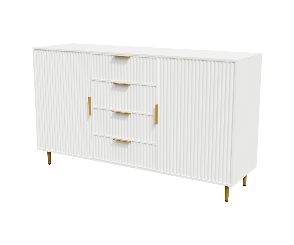 Snug Solid Wood White Sideboard Cabinet, Isometric View.