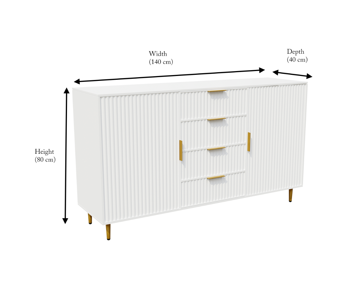 Snug Solid Wood White Sideboard Cabinet, dimension Image.