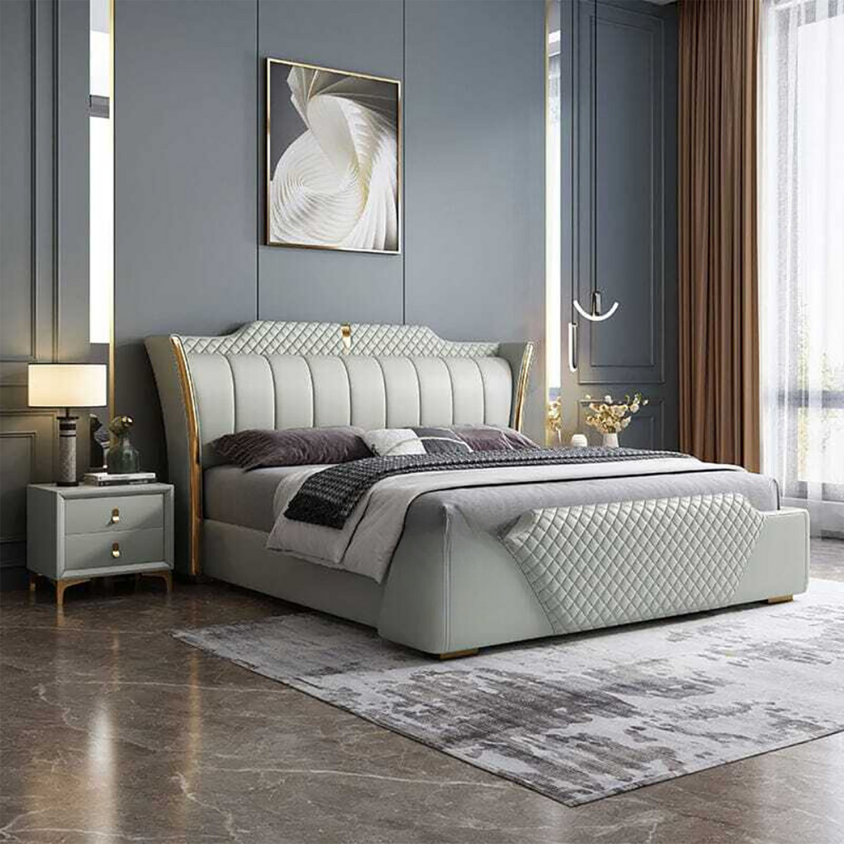 Verve Upholstered Bed in grey Colour With Box Storage