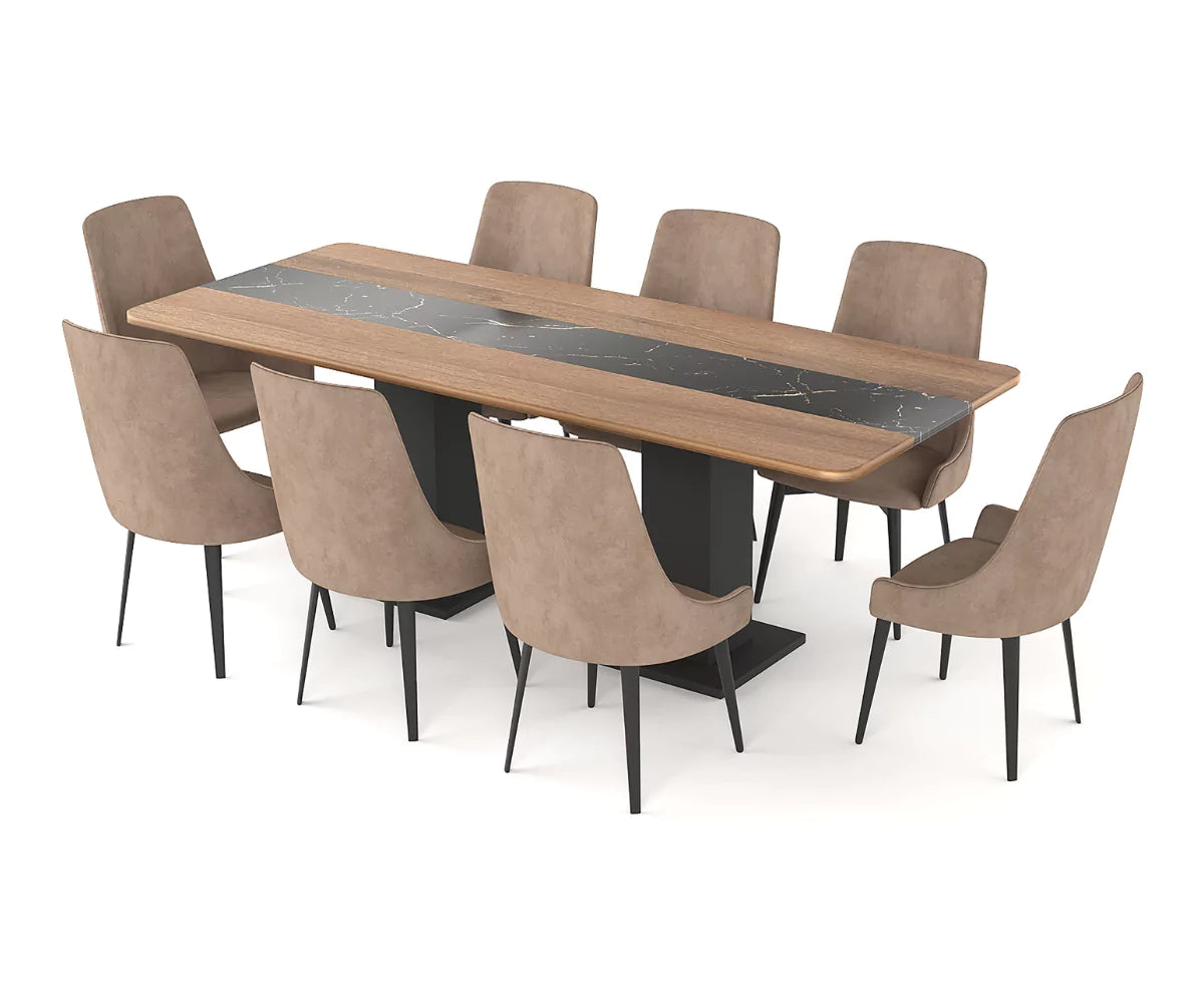 Velorise Dining Table and Chairs Set, Isometric Mirror Angle.