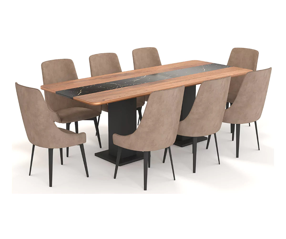 Velorise Dining Table and Chairs Set, Clay Brown Finish.