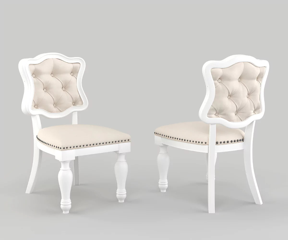 Velostine Dining Chairs Set of 2 - Solid Wood + Upholstery - White Finish