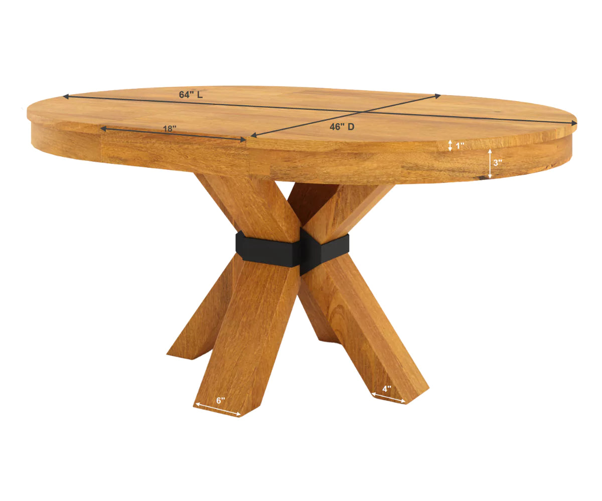 Viston Extendable Round Dining Table, Dimension Image When Table Extended.