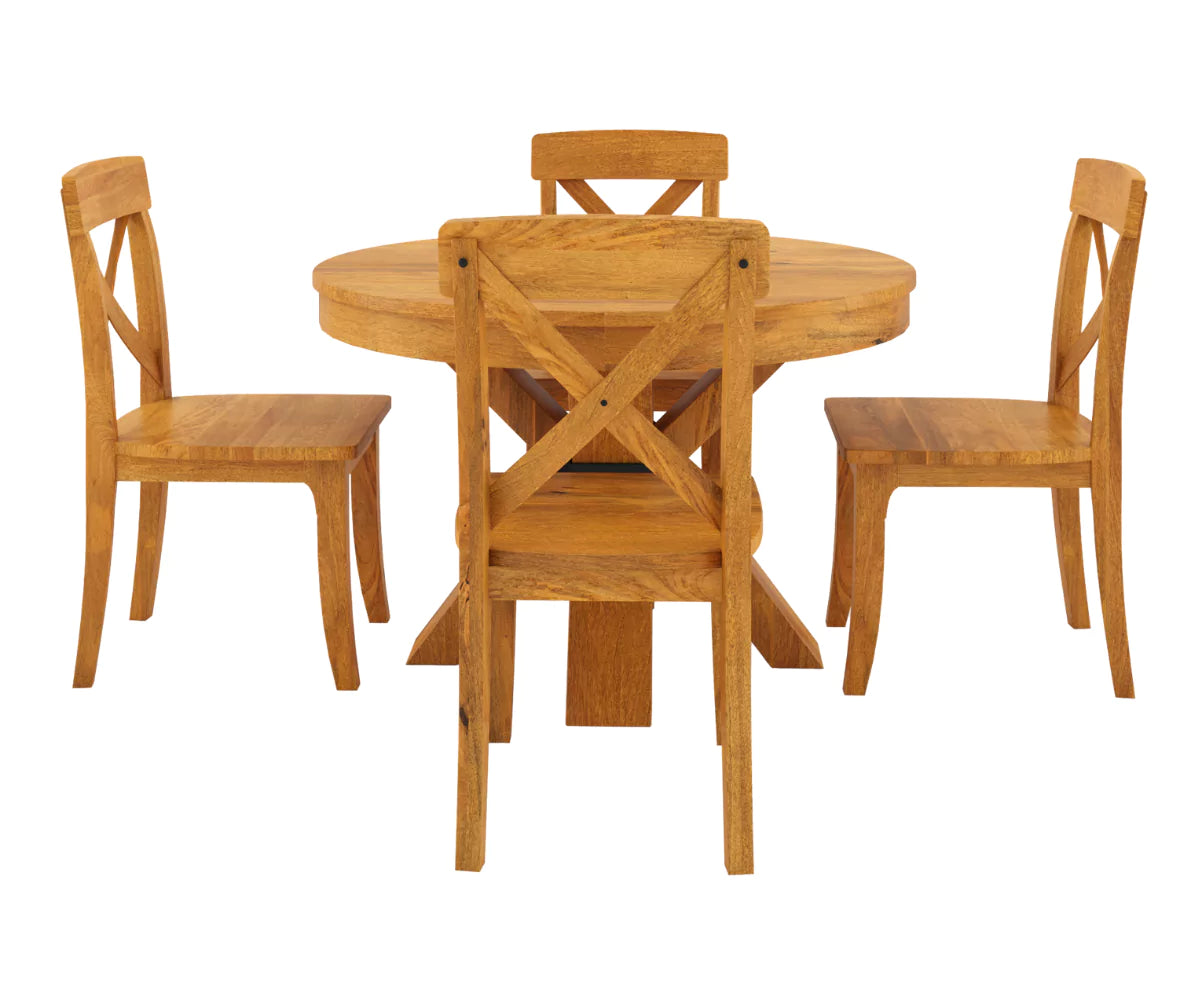 Viston Round Extendable Dining Set, Front View.