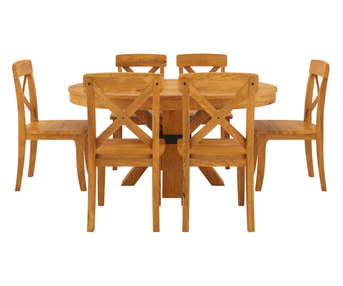 Viston Round Extendable Dining Set, 6 Seater Front View.