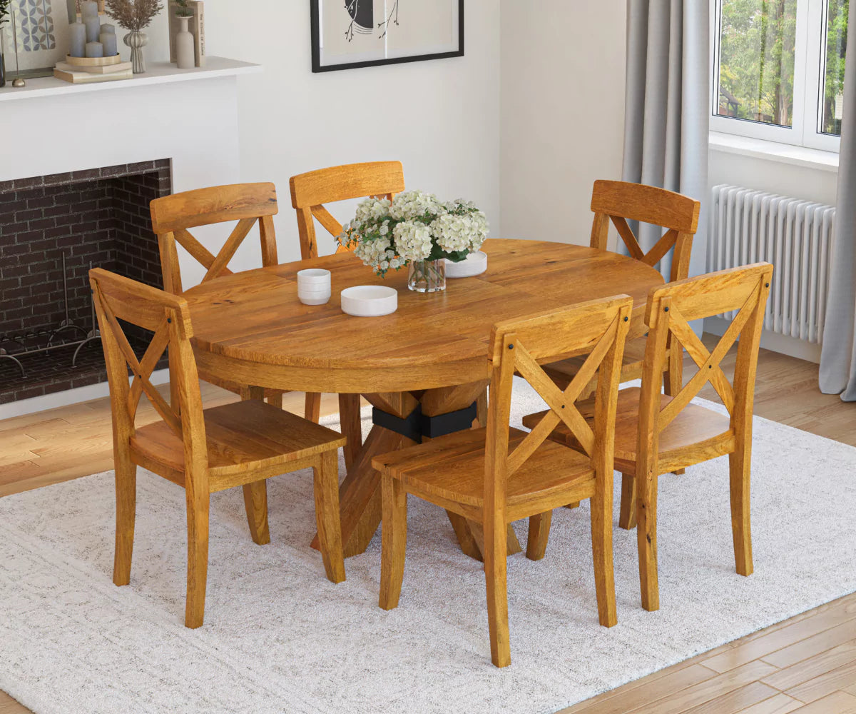 Viston Round Extendable Dining Set, Interior Image with Extended Dining Set for 6.