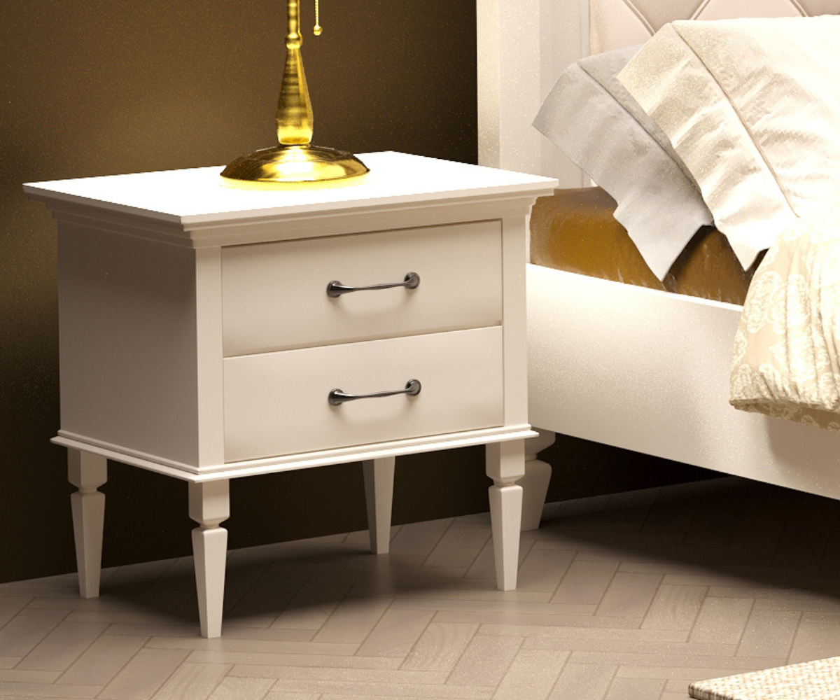 Glossy Ivory Wooden Bedside Table