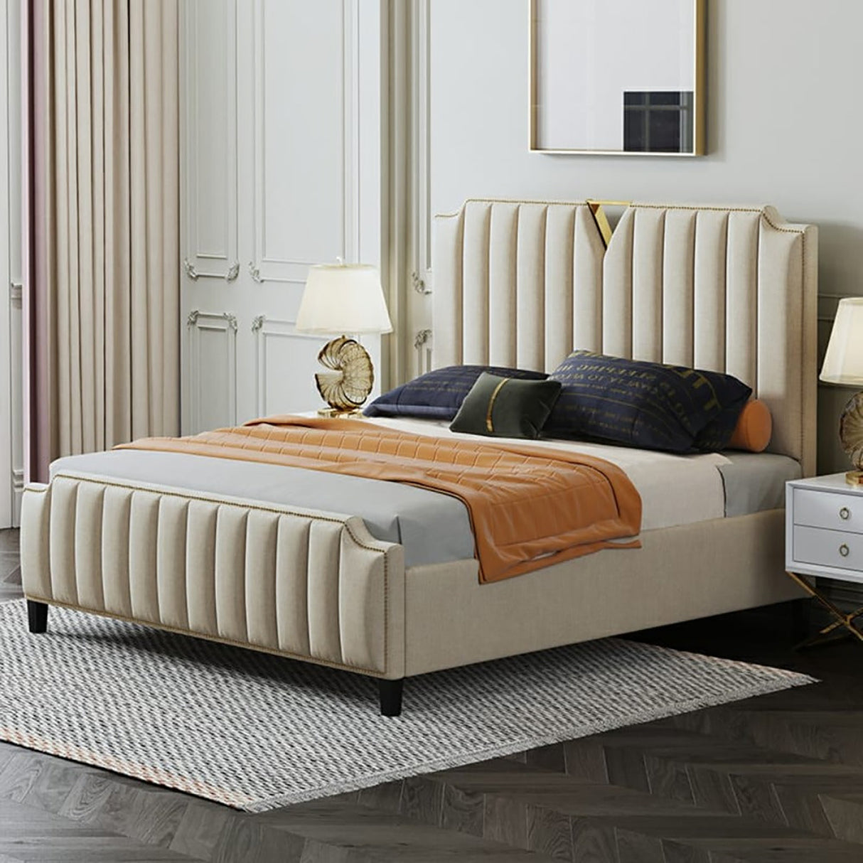 Ctuary Upholstered Bed in beige Colour With Box Storage