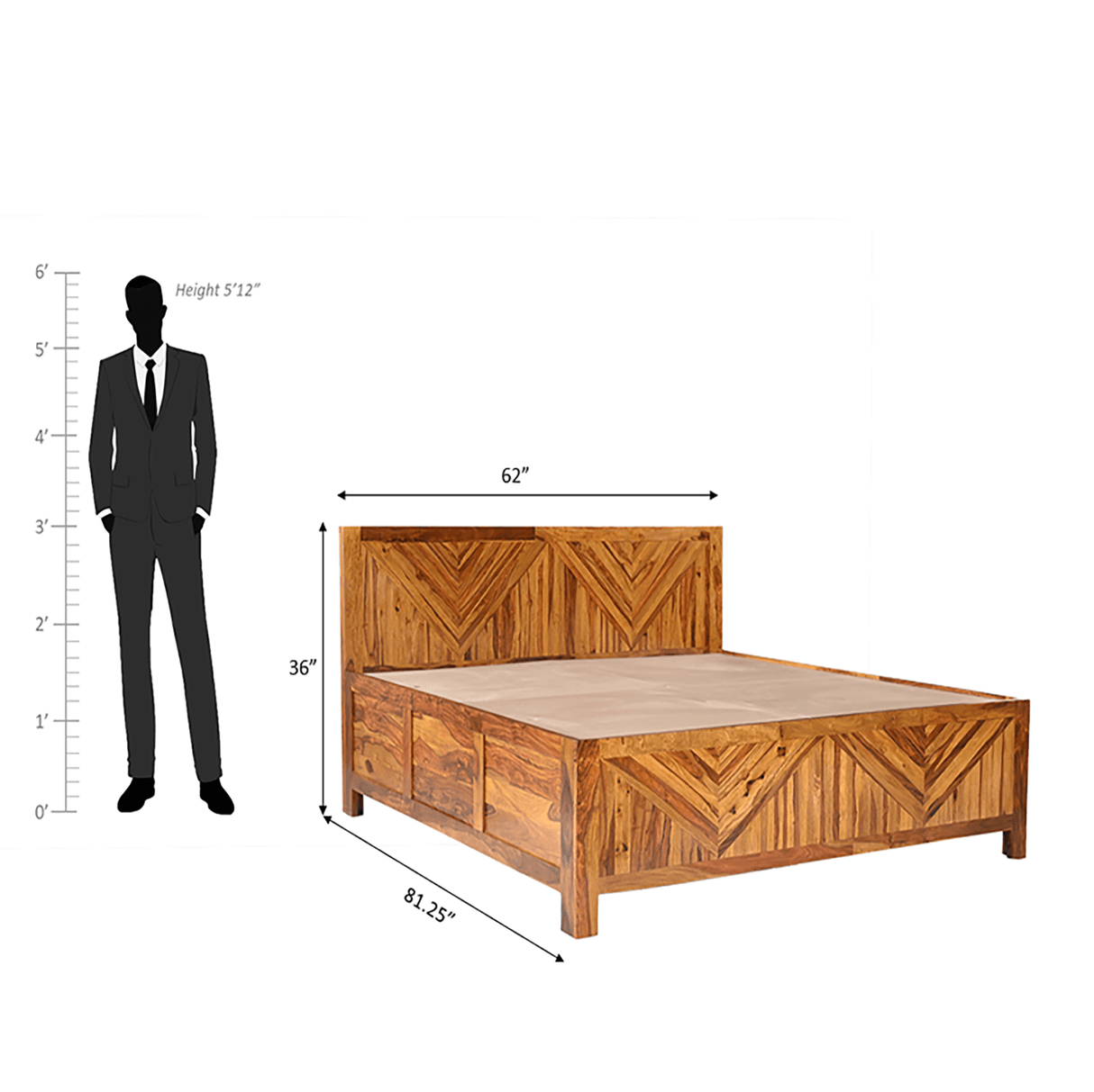 Alpha  Sheesham Wood Bed In Light Honey With Box Storage