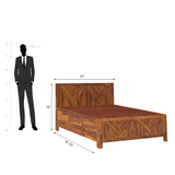 Alpha Sheesham Wood Storage Hydraulic Bed In Light Honey