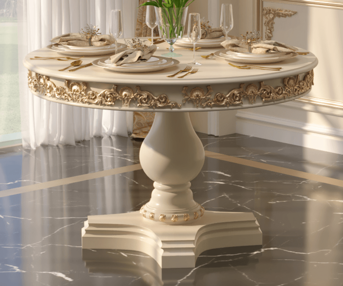 Zyvra Luxury Solid Wood Round Dining Table - Beige Finish