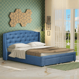 Logside Upholstered Bed in blue Colour With Box Storage